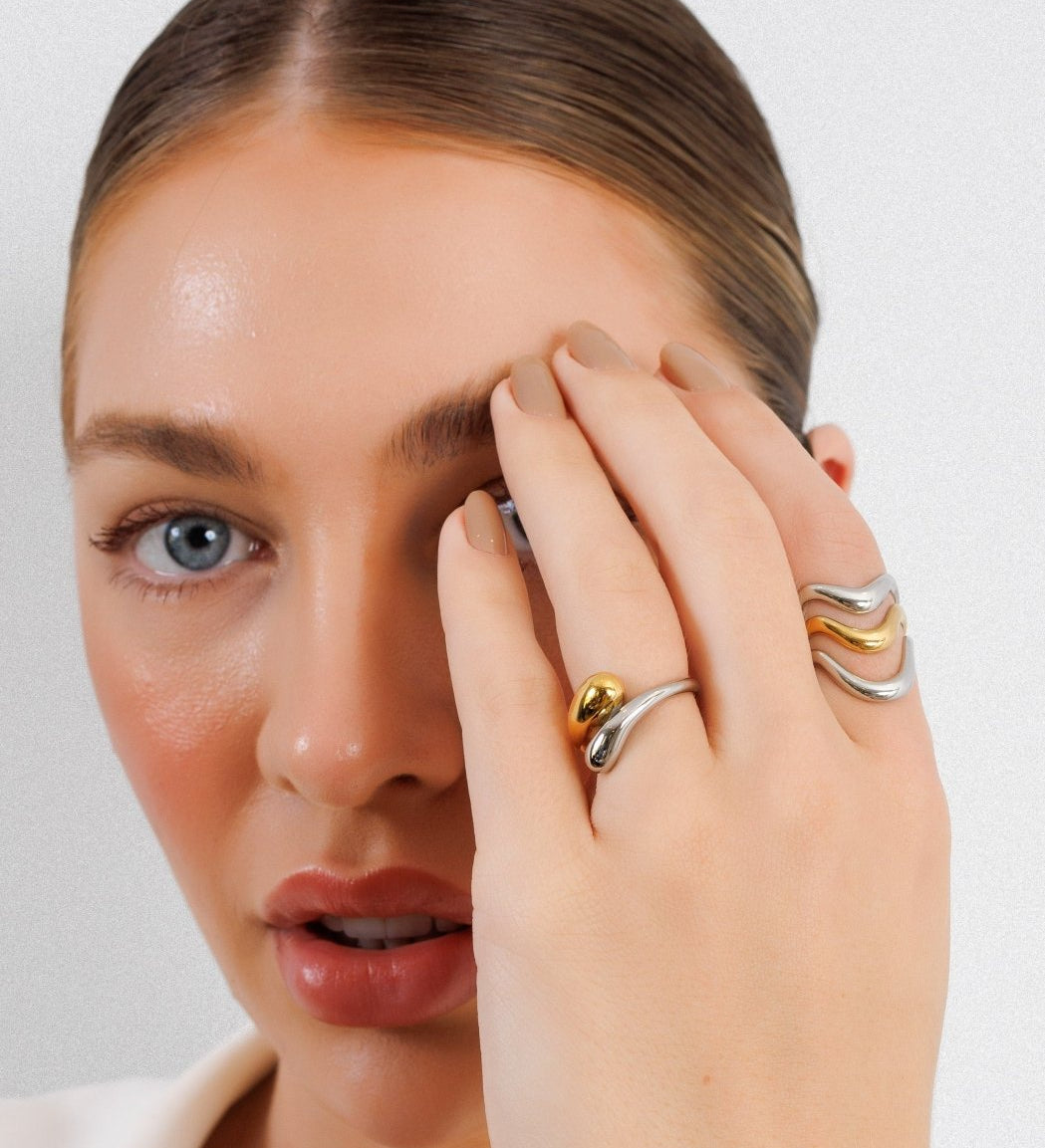 Waves Adjustable Ring | Gold & Silver Mix