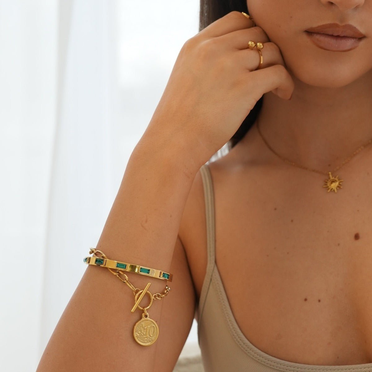 Green Navette Crystal Bracelet | 18K Gold