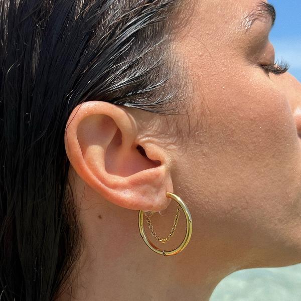 Hoop Earring Pipa | 18K Gold
