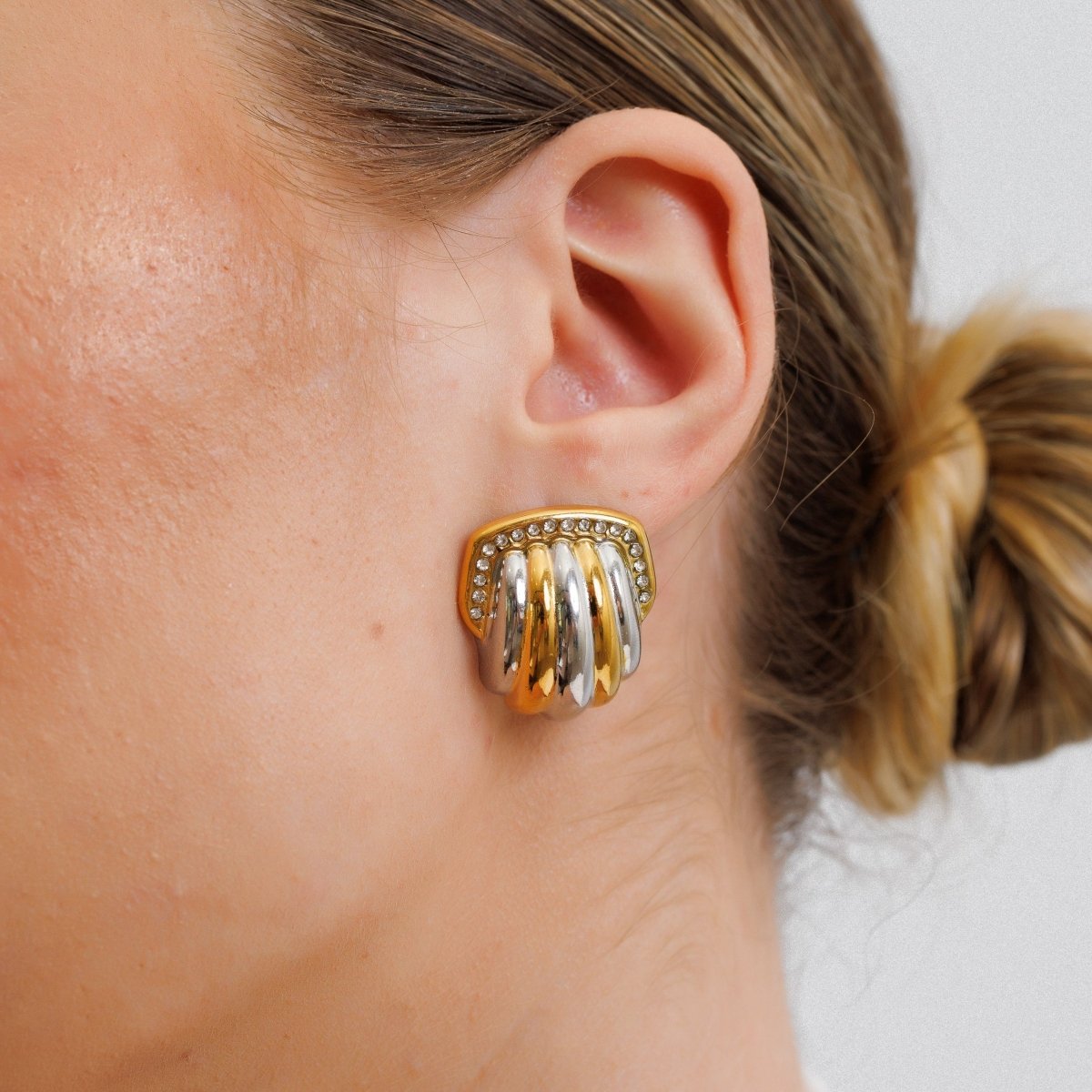 Dome Crystal Earring | 18K Gold & Silver