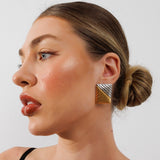 Dual Square Earring | 18K Gold & Silver