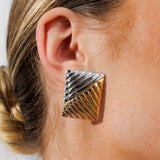 Dual Square Earring | 18K Gold & Silver