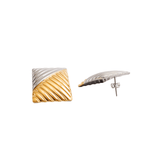 Dual Square Earring | 18K Gold & Silver