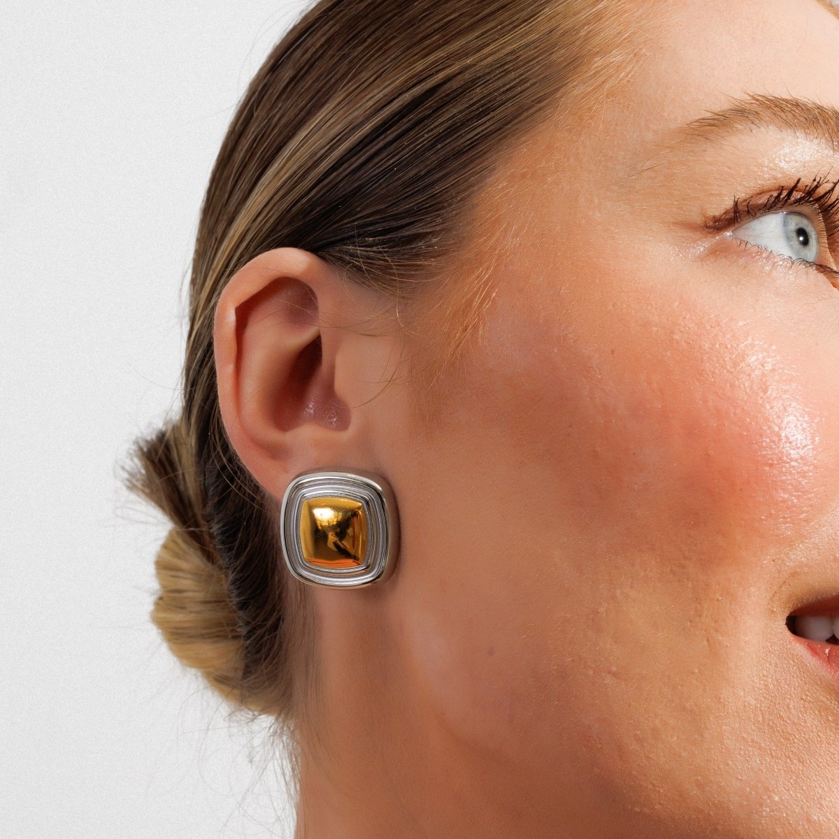 Square Lumière Earring | 18K Gold & Silver