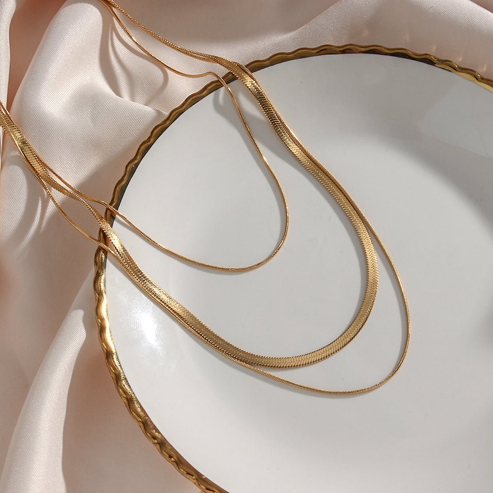 Celina Triple Layer Chain Necklace | 18K Gold