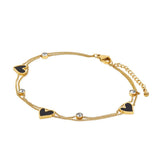 Double Heart Anklet with Stone | 18K Gold